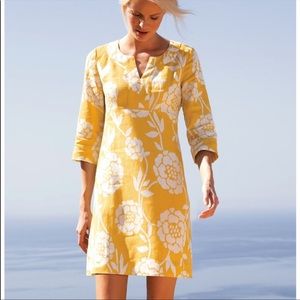 BODEN Paisley Floral Yellow 100% Linen Tunic 3/4 Sleeves Sundress